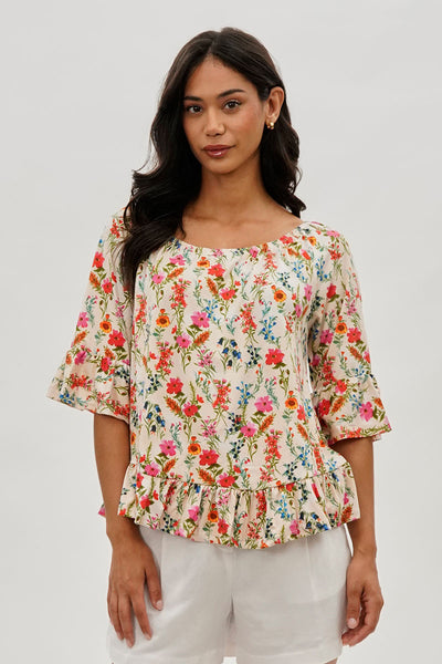 International INC Company Floral Ruffle Hem Blouse - Cream - Womens Shirts & Blouses - Fairweather