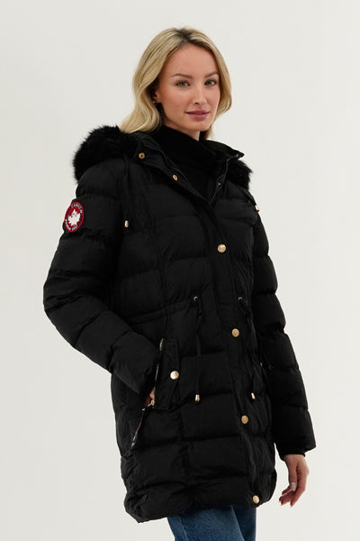 Canada Weather Gear Tie Waist Puffer Parka Jacket - Black - Womens Parka Jackets - Fairweather
