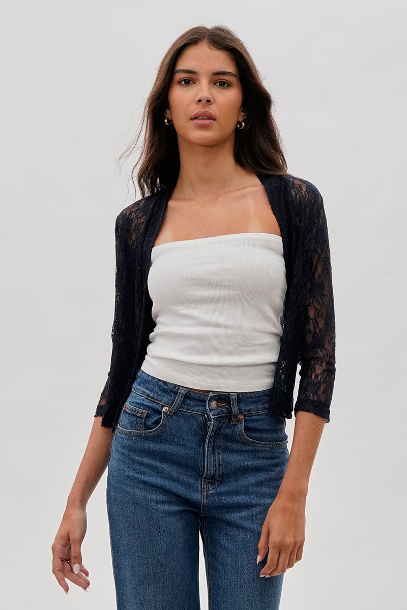 Impress Floral Lace Shrug Cardigan - Navy - Womens Cardigans - Fairweather