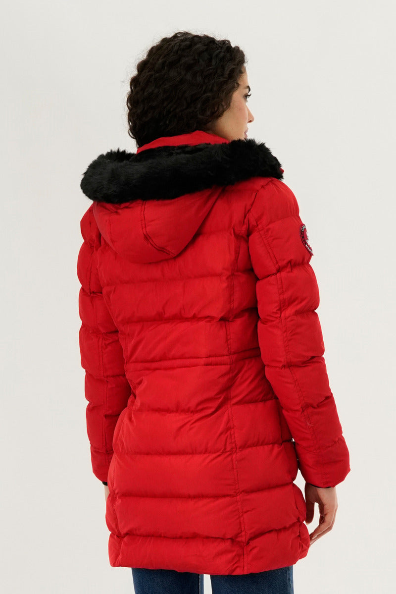Canada Weather Gear Tie Waist Puffer Parka Jacket - Red - Womens Parka Jackets - Fairweather