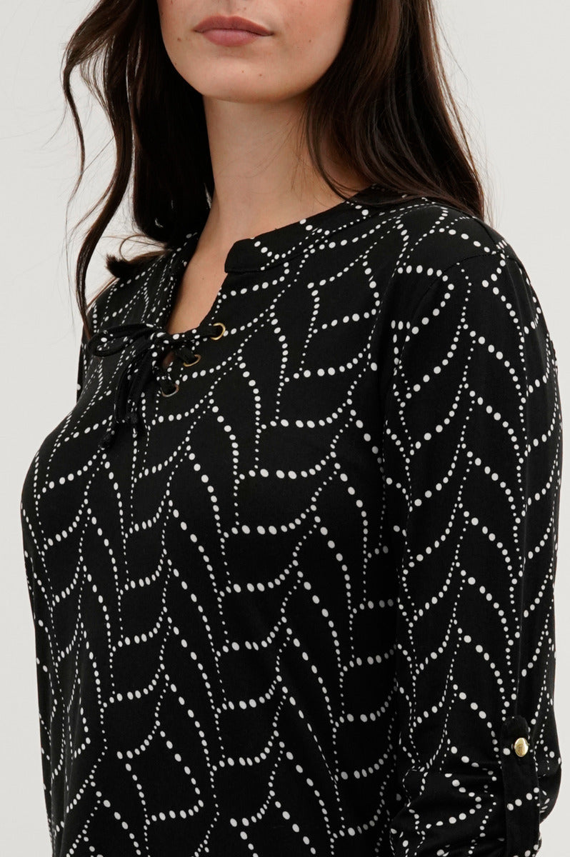 Majora Patterned Lace Up Blouse - Black - Womens Shirts & Blouses - Fairweather