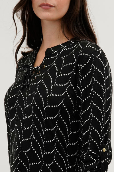 Majora Patterned Lace Up Blouse - Black - Womens Shirts & Blouses - Fairweather
