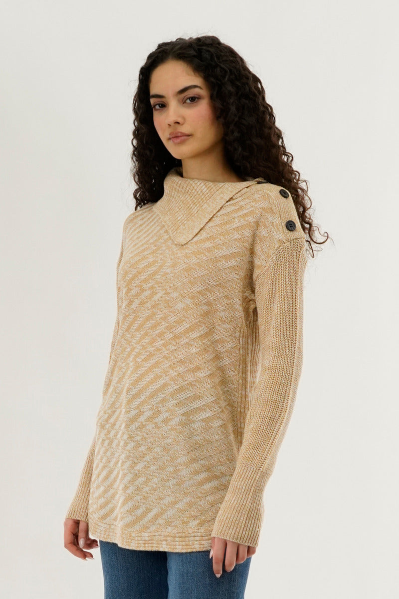 Beechers Brook High Neck Pullover Sweater - Beige - Womens Pullover Sweaters - Fairweather