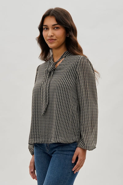 Beechers Brook Tie-Neck Long Sleeve Blouse - Black - Womens Shirts & Blouses - Fairweather