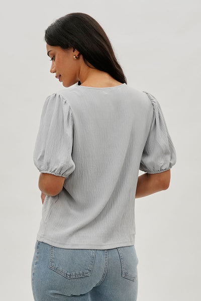 Stylexchange Vintage Puff Sleeve V-Neck Blouse - Grey - Womens Shirts & Blouses - Fairweather