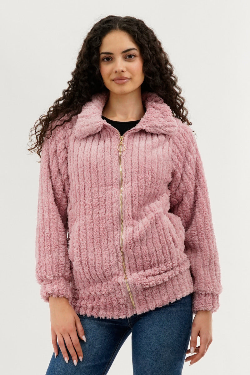 Veste légère zippée en peluche Fahrenheit - Rose