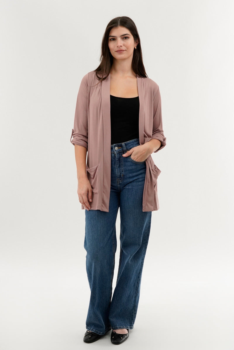 International INC Company Roll Up Sleeve Wrap Cardigan - Pink