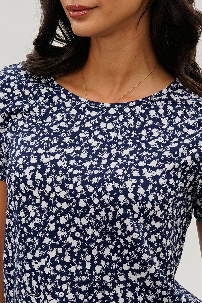 International INC Company Floral Tie Sleeve Tee - Navy - Womens Tees & Tank Tops - Fairweather
