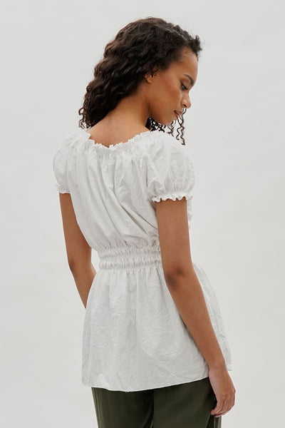 Runaway Bay Cinched Short Sleeve Blouse - White - Womens Shirts & Blouses - Fairweather
