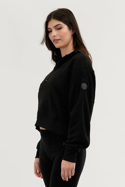 Fahrenheit Half Zip Cropped Sweatshirt - Black - Womens Hoodies & Sweatshirts - Fairweather