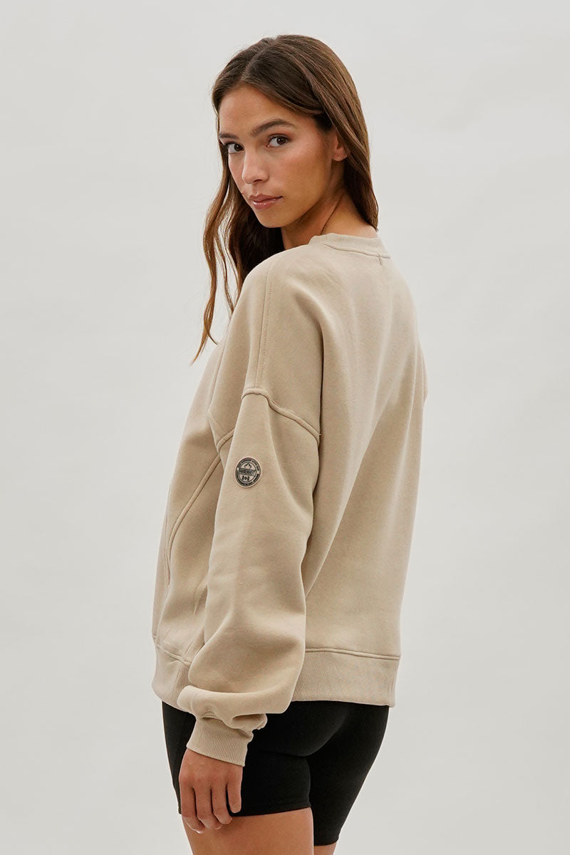 Fahrenheit Drop Shoulder Kangaroo Pocket Sweatshirt - Beige - Womens Hoodies & Sweatshirts - Fairweather