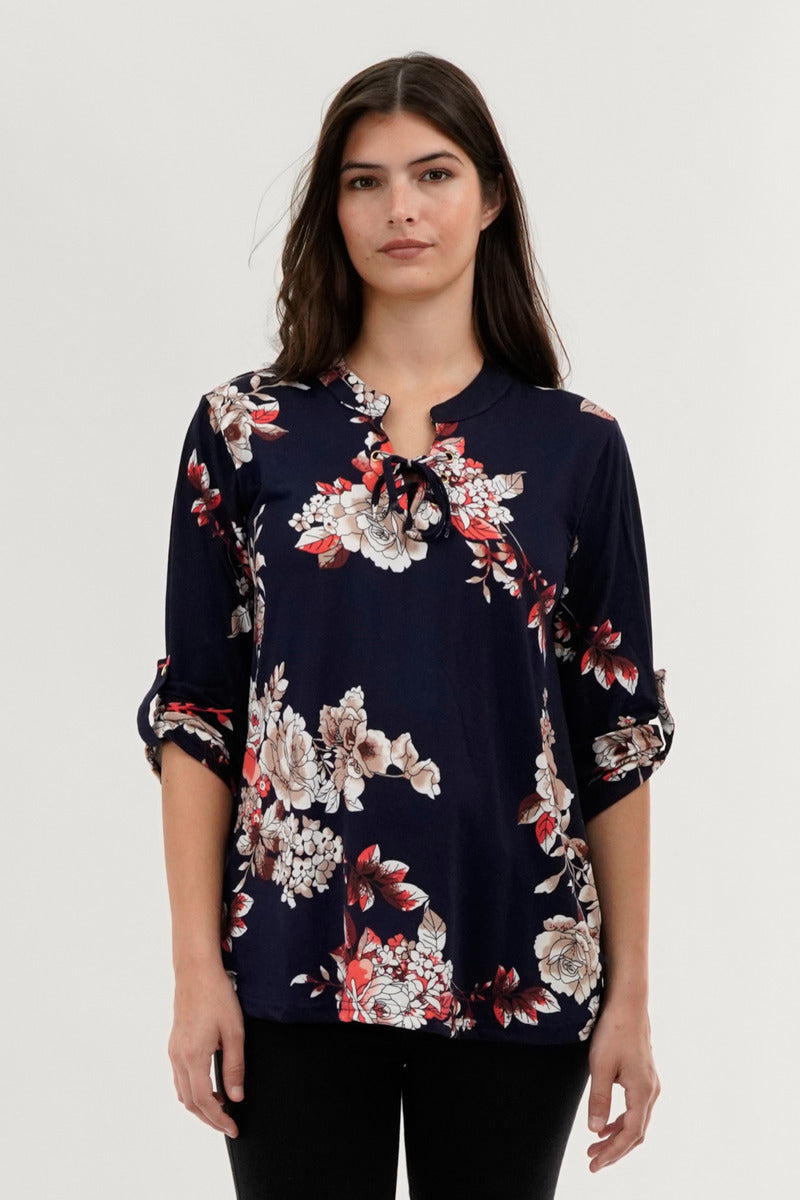 Majora Floral Lace Up Blouse - Navy - Womens Shirts & Blouses - Fairweather