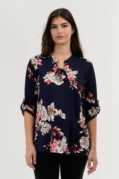 Majora Floral Lace Up Blouse - Navy - Womens Shirts & Blouses - Fairweather