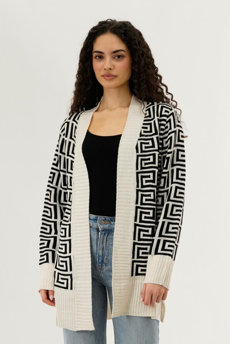 Beechers Brook Long Printed Open Cardigan - Cream - Womens Cardigans - Fairweather