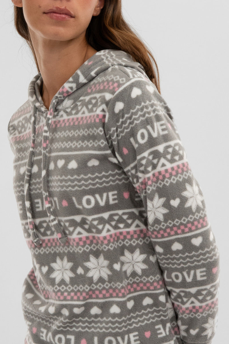Canada Weather Gear Festive Print Hooded Pajama Top - Grey - Womens Pajamas - Fairweather