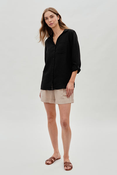 Super Triple Goose Vintage Textured Button Up Shirt - Black - Womens Shirts & Blouses - Fairweather