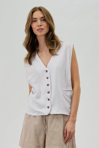 Stylexchange Vintage Button Up Sleeveless Shirt - White - Womens Shirts & Blouses - Fairweather
