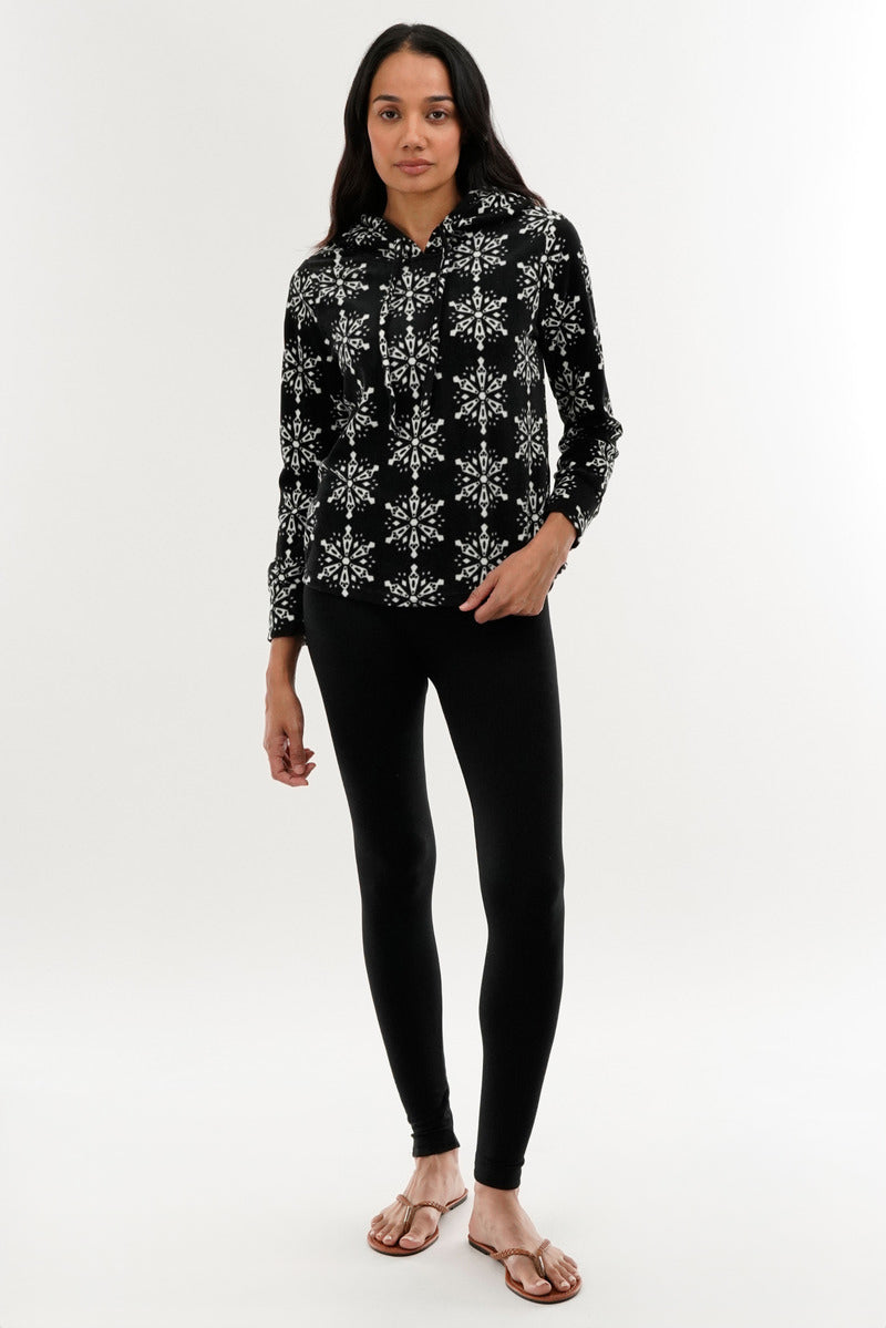 Canada Weather Gear Festive Print Hooded Pajama Top - Black - Womens Pajamas - Fairweather