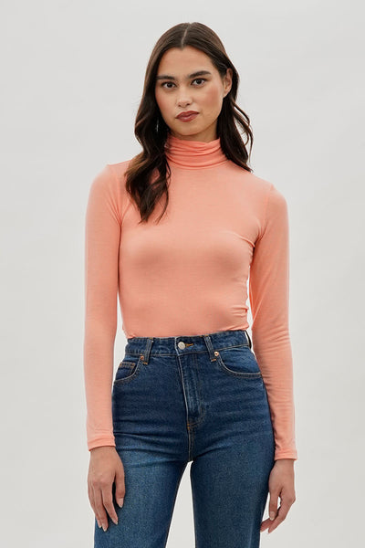 Magazine Cinched Side Turtleneck Long Sleeve Top - Pink - Womens Long Sleeve Tops - Fairweather
