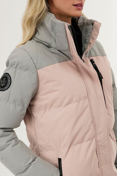 Camada Weather Gear Colour Block Puffer Parka Jacket - Pink - Womens Parka Jackets - Fairweather