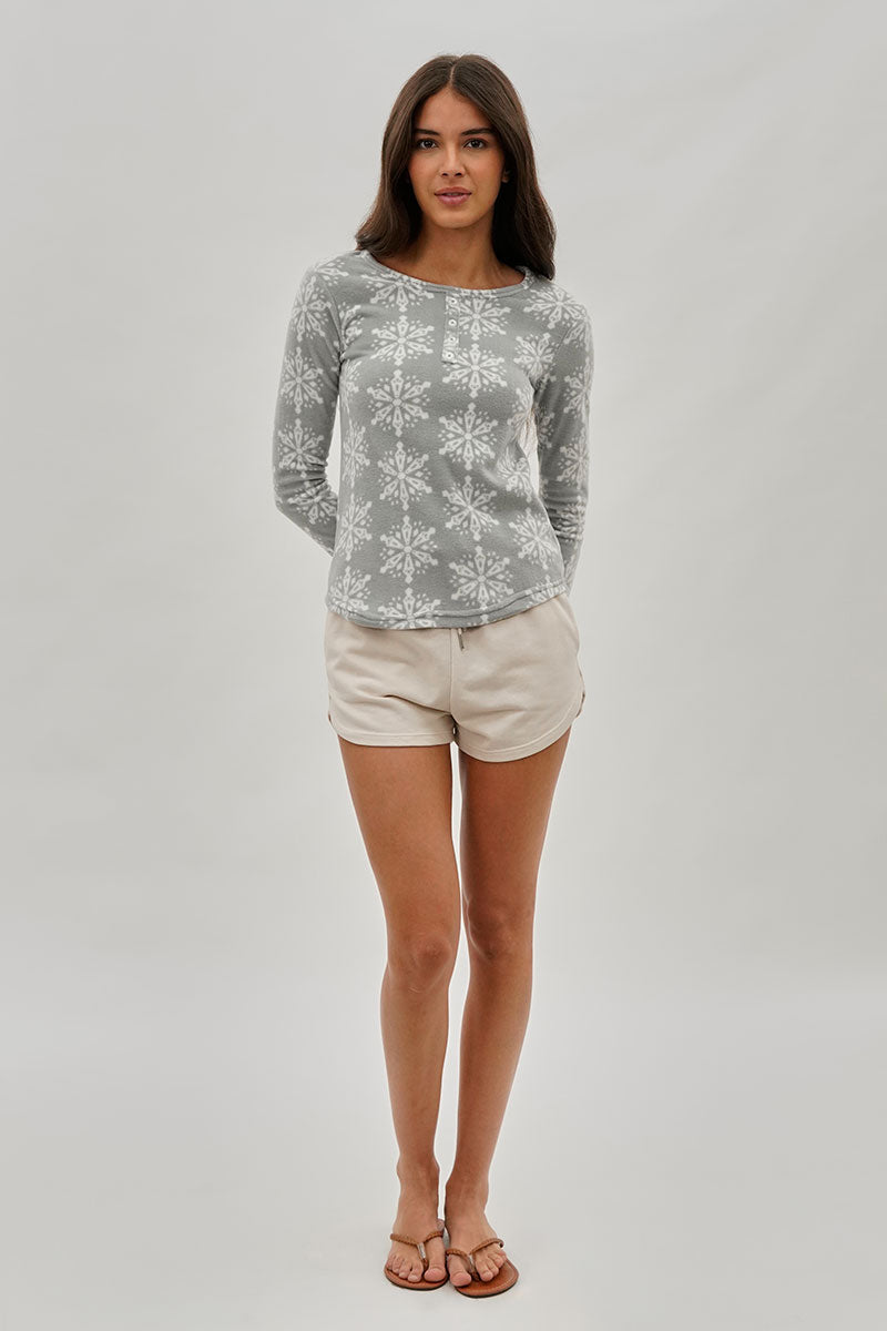 Canada Weather Gear Snowflake Print Henley Pajama Top - Grey - Womens Pajamas - Fairweather