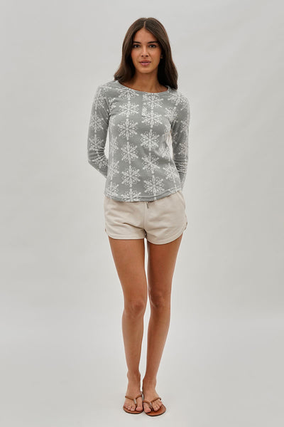 Canada Weather Gear Snowflake Print Henley Pajama Top - Grey - Womens Pajamas - Fairweather