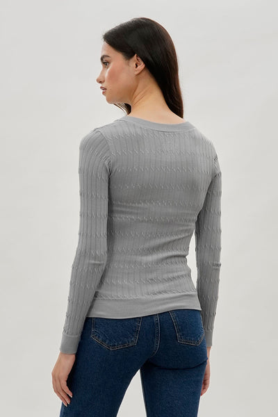 International INC Company Ribbed V-Neck Long Sleeve Top - Grey - Womens Long Sleeve Tops - Fairweather