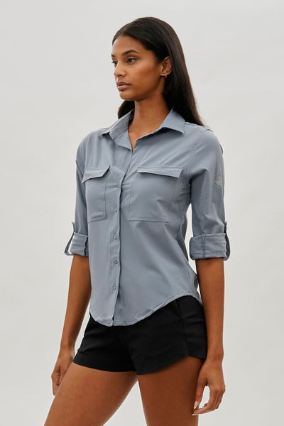 Canada Weather Gear Button Up Ripstop Utility Shirt - Grey - Womens Shirts & Blouses - Fairweather