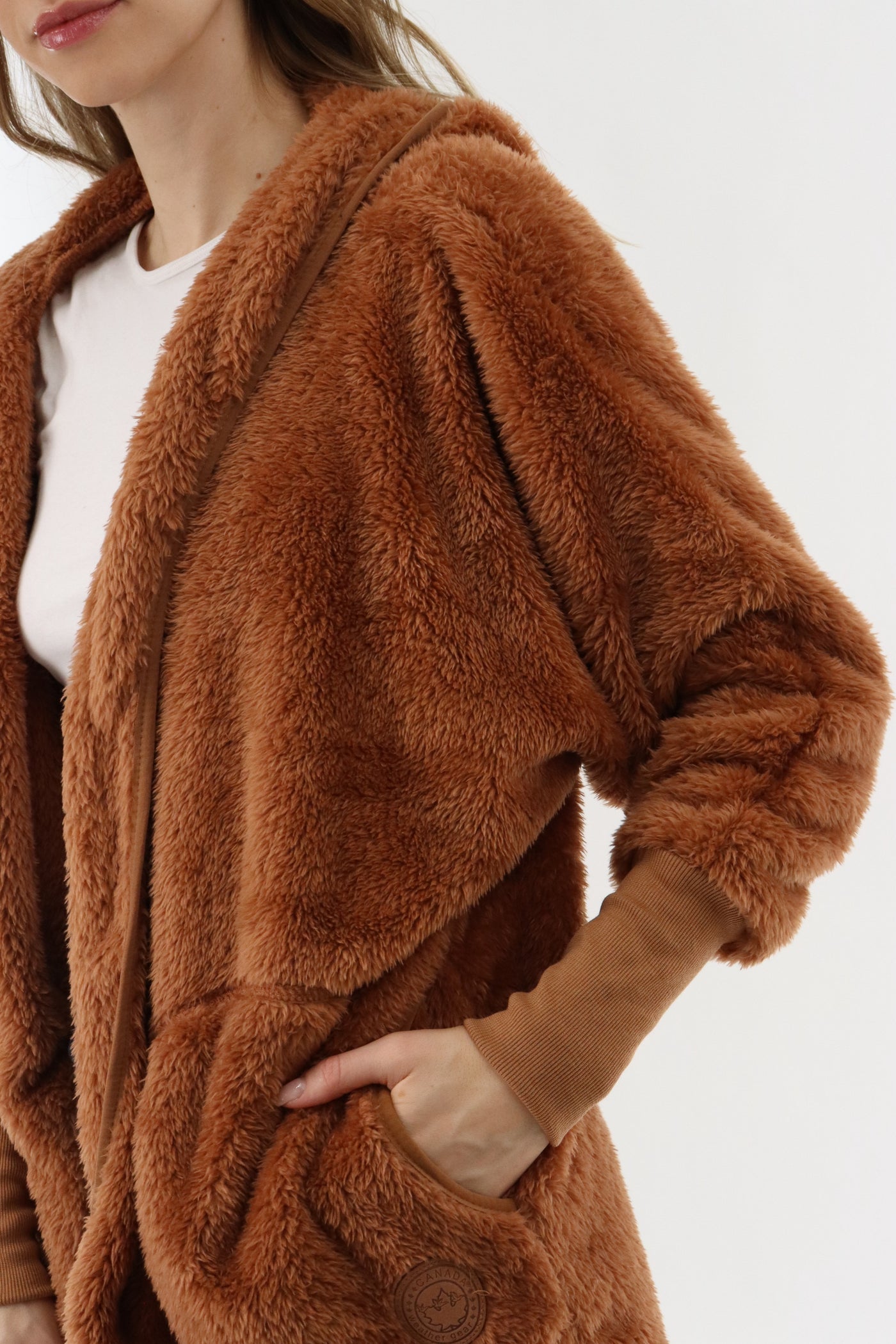 Canada Weather Gear Open Front Teddy Cardigan - Brown - Womens Cardigans - Fairweather