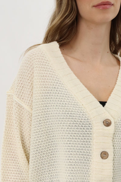 Runaway Bay V-Neck Knit Cardigan - Cream - Womens Cardigans - Fairweather