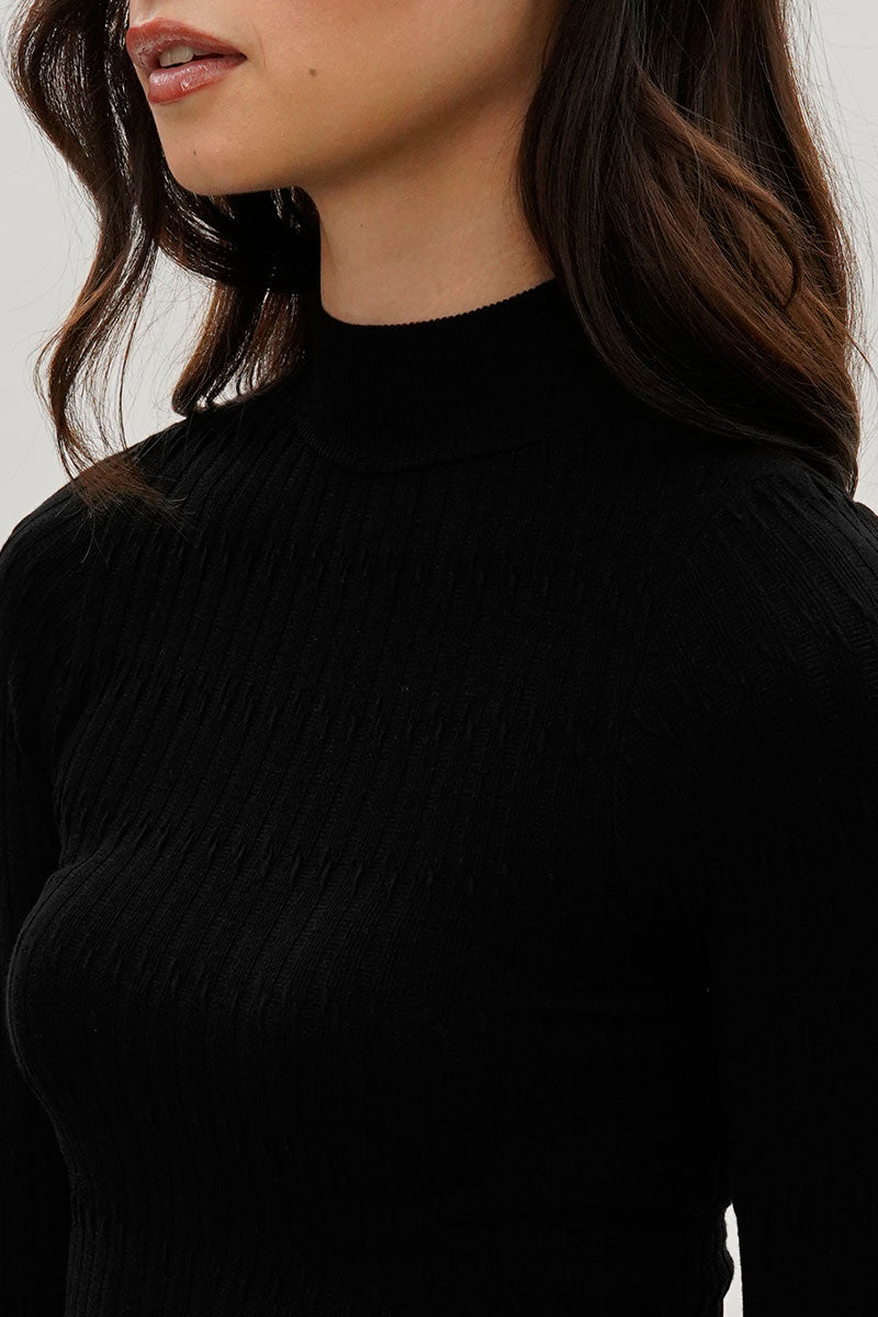 International INC Company Ribbed Mock Neck Long Sleeve Top - Black - Womens Long Sleeve Tops - Fairweather