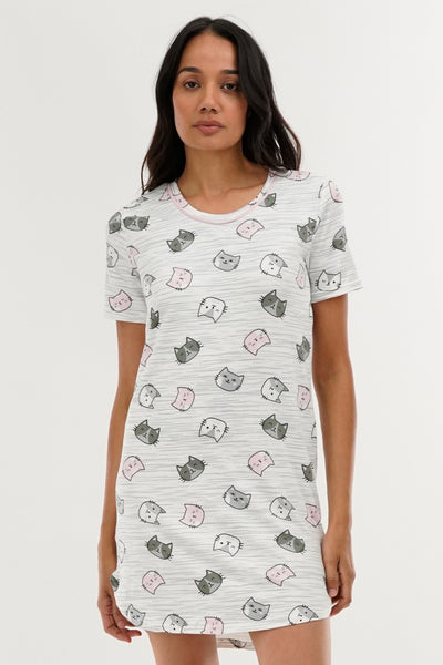 Canada Weather Gear Cat Print Tunic Pajama Top - White - Womens Pajamas - Fairweather