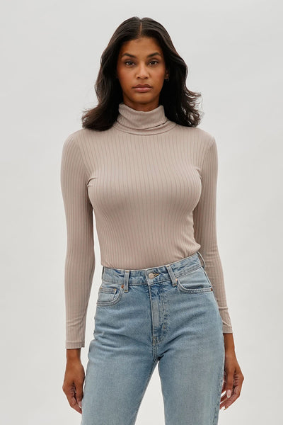 Majora Long Sleeve Turtleneck Pullover Sweater - Taupe - Womens Tees & Tank Tops - Fairweather