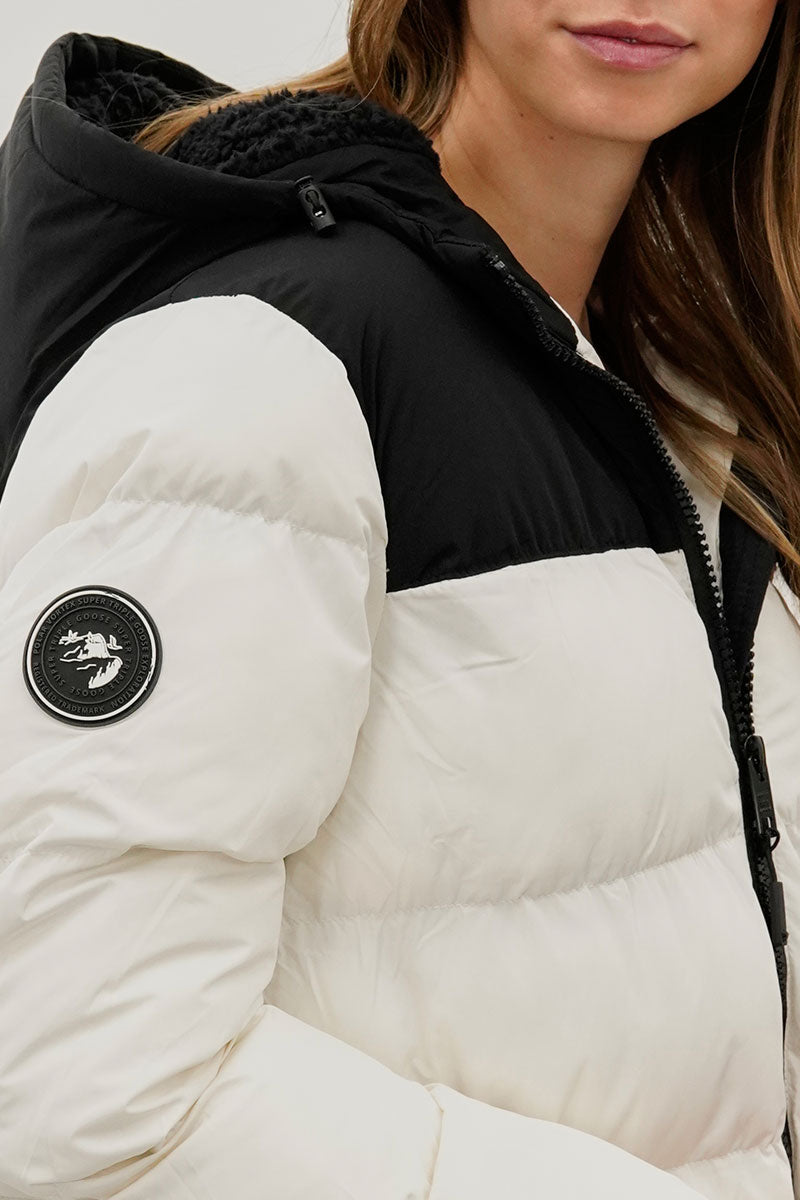 Super Triple Goose Colour Block Bomber Jacket - White - Womens Bomber Jackets - Fairweather