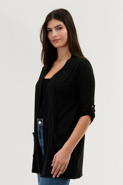 International INC Company Roll Up Sleeve Wrap Cardigan - Black