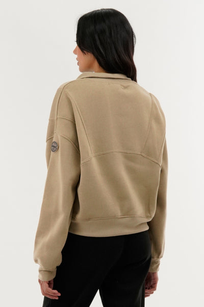 Fahrenheit Half Zip Cropped Sweatshirt - Beige - Womens Hoodies & Sweatshirts - Fairweather