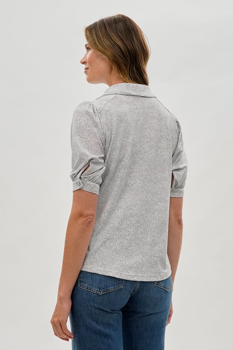 Beechers Brook Patterned Puff Sleeve Button Down Blouse - Grey - Womens Shirts & Blouses - Fairweather