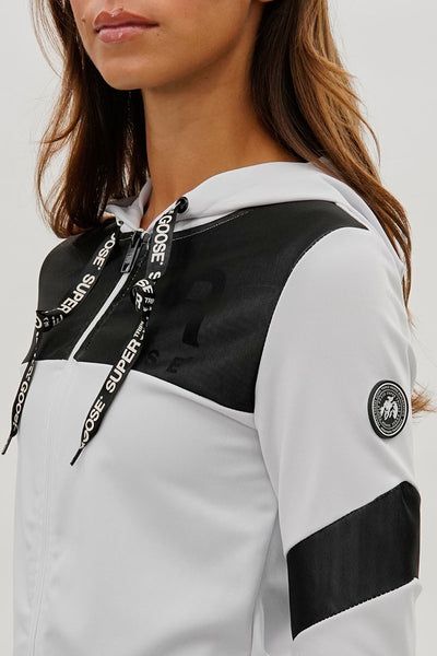 Super Triple Goose Zip Up Mesh Detail Hoodie - White - Womens Hoodies & Sweatshirts - Fairweather