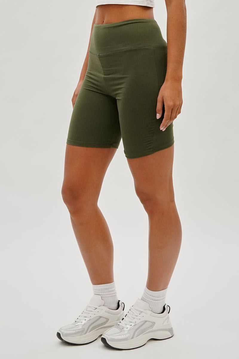 Mikk High-Waisted Biker Shorts - Olive - Womens Shorts & Capris - Fairweather