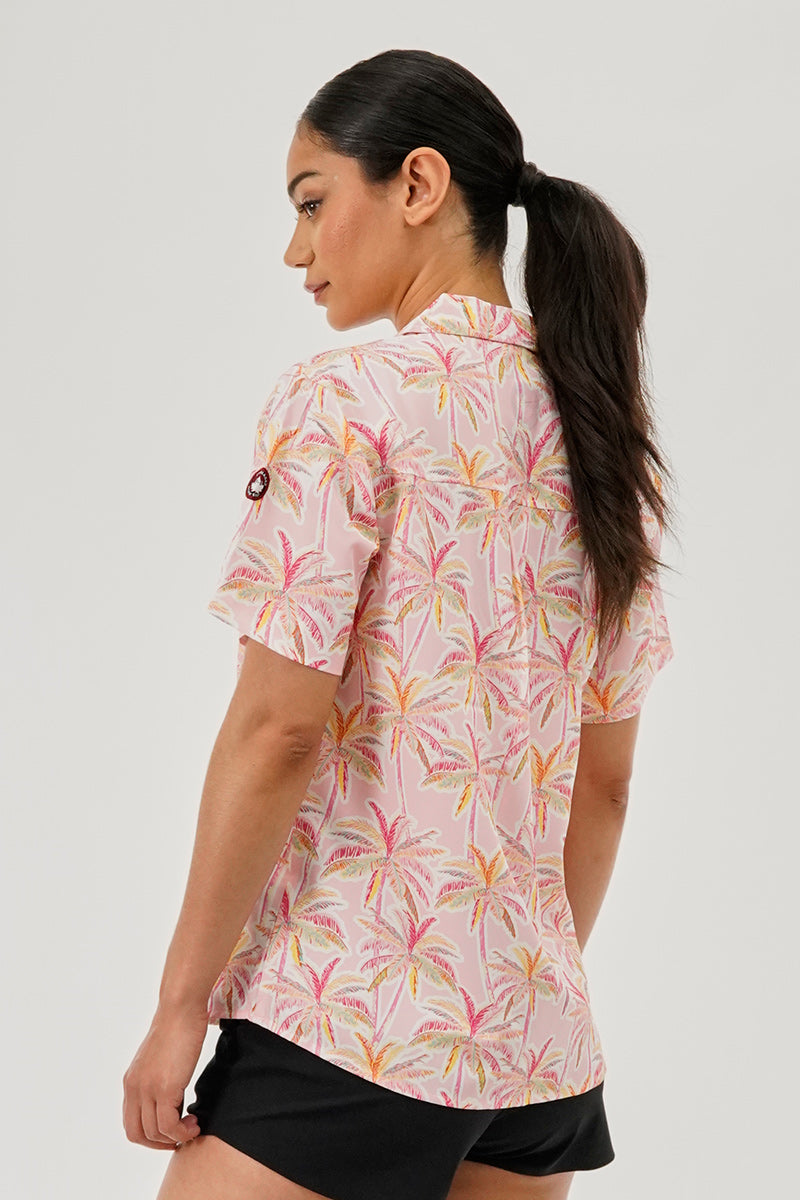 Canada Weather Gear Printed Short Sleeve Button Up Shirt - Pink - Womens Shirts & Blouses - Fairweather