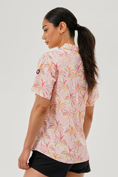 Canada Weather Gear Printed Short Sleeve Button Up Shirt - Pink - Womens Shirts & Blouses - Fairweather