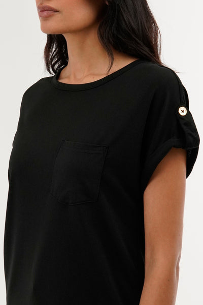 Costa Blanca Basic Cap Sleeve Tee - Black - Womens Tees & Tank Tops - Fairweather