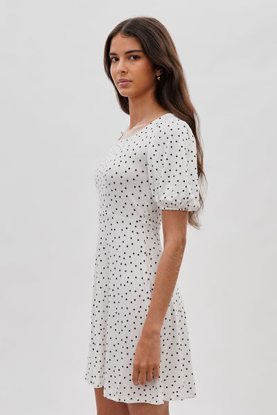 Costa Blanca Polka Dot Print Square Neck Day Dress - White - Womens Day Dresses - Fairweather