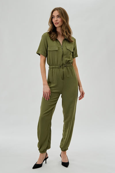 Stylexchange Vintage Zip Up Drawstring Waist Jumpsuit - Olive - Womens Jumpsuits & Rompers - Fairweather