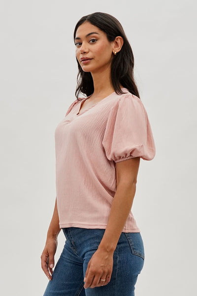 Stylexchange Vintage Puff Sleeve V-Neck Blouse - Pink - Womens Shirts & Blouses - Fairweather