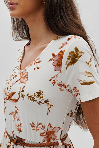 International INC Company Belted Short Sleeve Midi Dress - White - Womens Midi Dresses - Fairweather