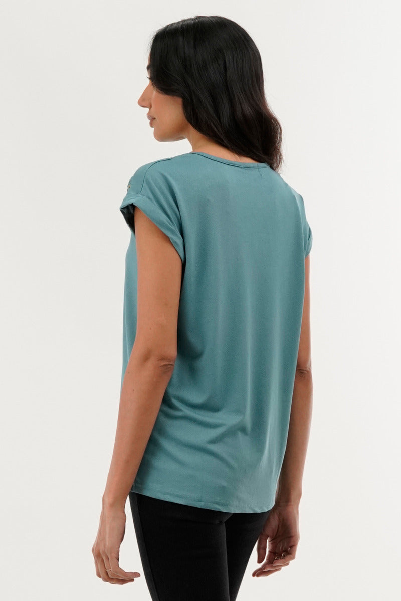 International INC Company Shoulder Lace Up Tee - Teal - Womens Tees & Tank Tops - Fairweather