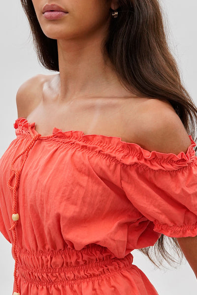 Runaway Bay Cinched Short Sleeve Blouse - Coral - Womens Shirts & Blouses - Fairweather