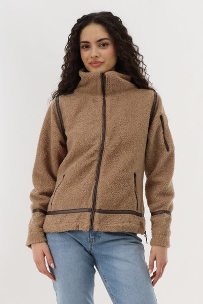 Canada Weather Gear Sherpa Contrast Lightweight Jacket - Camel - Womens Lightweight Jackets - Fairweather