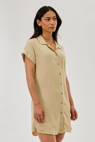 Stylexchange Vintage Button Up Short Sleeve Day Dress - Beige - Womens Day Dresses - Fairweather